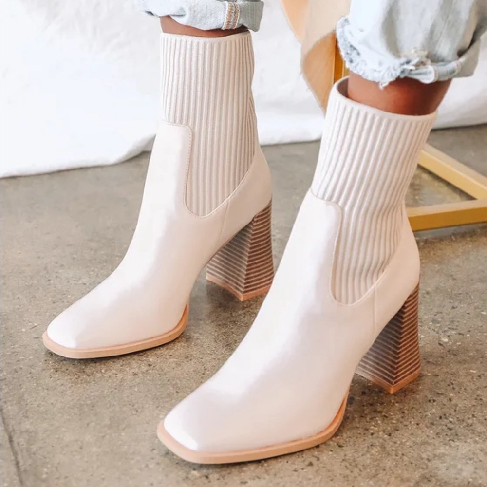Naynee Bone Square Toe Mid-Calf Boots